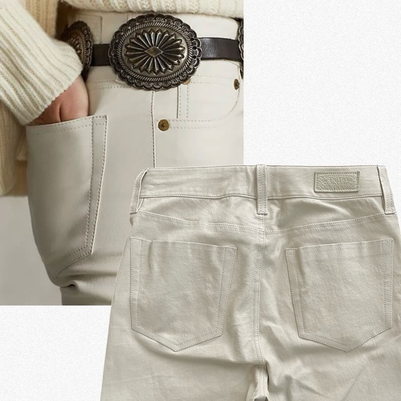 Polo Ralph Lauren Lambskin Trousers White Cream Leather Slim Fit Straight Leg 2 - Picture 6 of 7